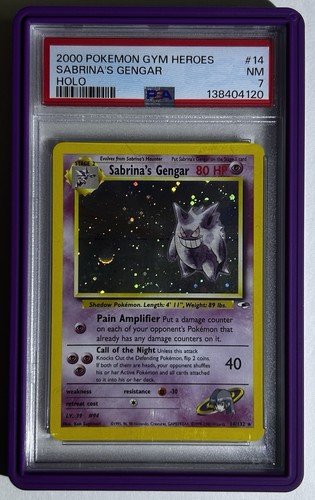 2000 POKEMON GYM HEROES HOLO #14 SABRINA'S GENGAR PSA 7 SWIRL