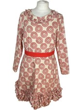 Fearne Cotton Vintage Patterned Dress Ruffled Trim Red Beige Size 12