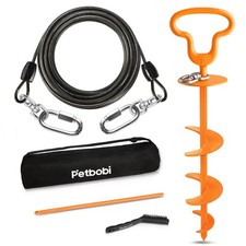 Petbobi Heavy Duty Dog Tie Out Cable and Stake - 20FT Steel Wire Dog Leads fo...