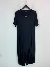 Q Neel Black Solid Midi Balloon Hem Dress Short Sleeve Pull On Style UK 14 NEW