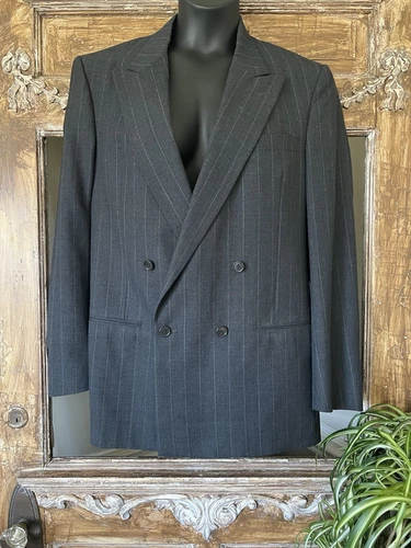 Blazer uomo Christian Dior grigio a righe lana 2 bottoni giacca cappotto sportivo 42L