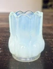 Vtg Degenhart Opalescent White Uranium Glass  Oval Paneled Toothpick Holder