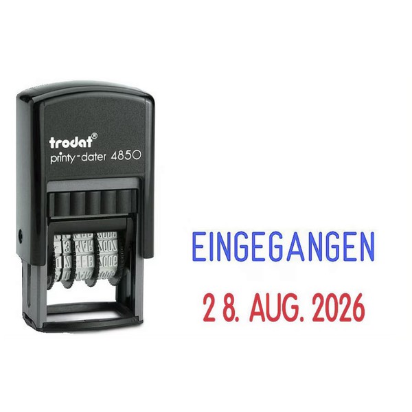 "Trodat Printy Dater 4850/L Datumstempel \"Eingegangen\" SelbstfäRbend Blau/Rot"-image
