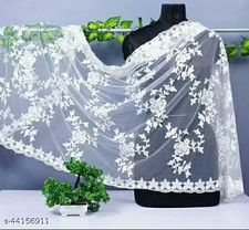 Women's Embroidered Net Dupatta Indian Ethnic Party Wedding Scarf 2M appx