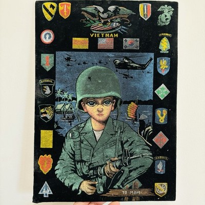 Vintage 60s Suh Kwang Vietnam War Soldier Velvet Painting Souvenir