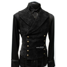 Men Double Breasted Gothic Steampunk Velvet Vest Stand Collar Medieval Cosplay