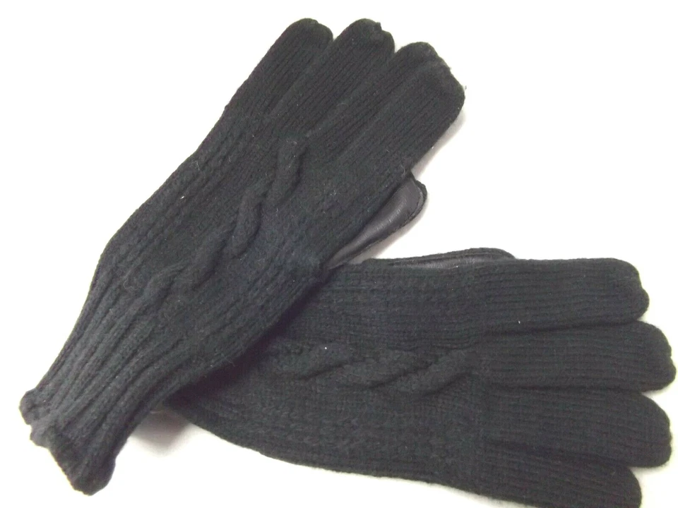 Vtg Marshall Fields black cable knit leather driving wrist gloves sz 6 NEW - Image 2 of 4