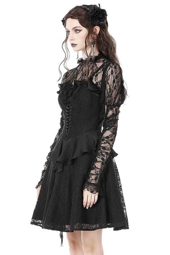 DARK IN LOVE Victorian Lace Top Gothic Spitzen Bluse Transparent Schwarz - 第 7/10 張圖片
