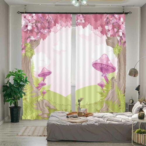 Pink Mushroom Greenhouse 3D Blockout Photo Print Curtain Fabric Curtains Window - Picture 1 of 10