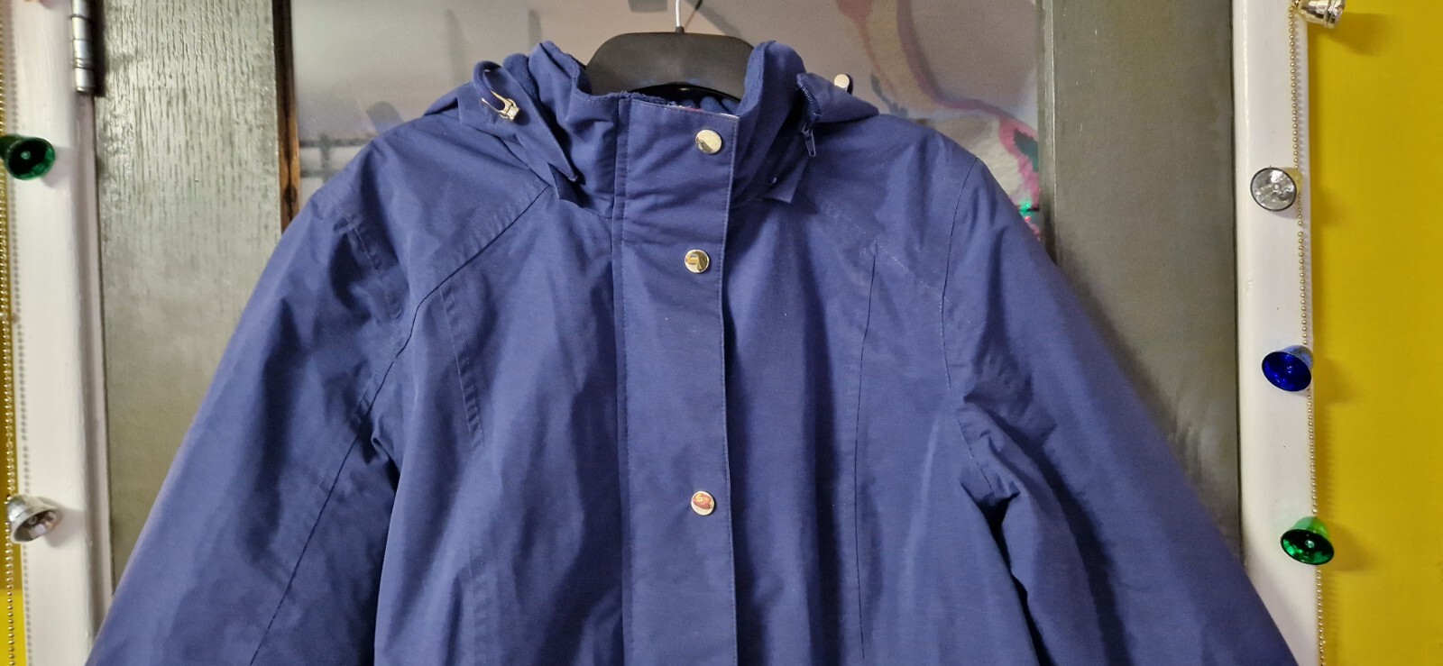 Ladies Blue Fleece Lined Hooded Autumn/Winter Mid Length Coat Size 12