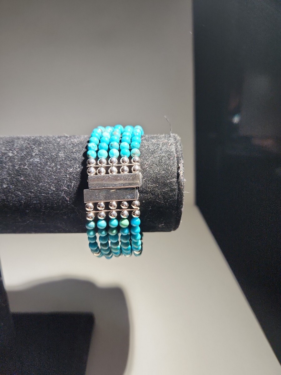 5 Row Beaded Sterling .925 Bangle Bracelet W Magnetic Clasp | eBay