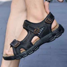 Outdoor Walking Summer Flats Leather Sandals Men Slippers Hollowed-out Sandals