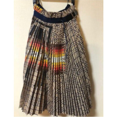 Sacai Pendleton Pleated Skirt Check Plaid Beige Size 1 Unused 19