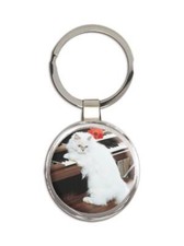 Cat : Gift Round Keychain Kitten Pet Animal Cute Funny Piano Flowers