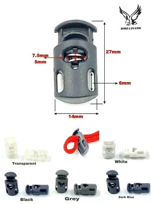 BIRDLOVERS VARIETY SINGLE HOLE Spring Loaded Plastic Toggle Stopper Cord Lock 1pc to 500pcs