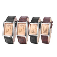 Couples Men's Women's Classic Casual Rectangular Quartz Wrist Watch PU Leather