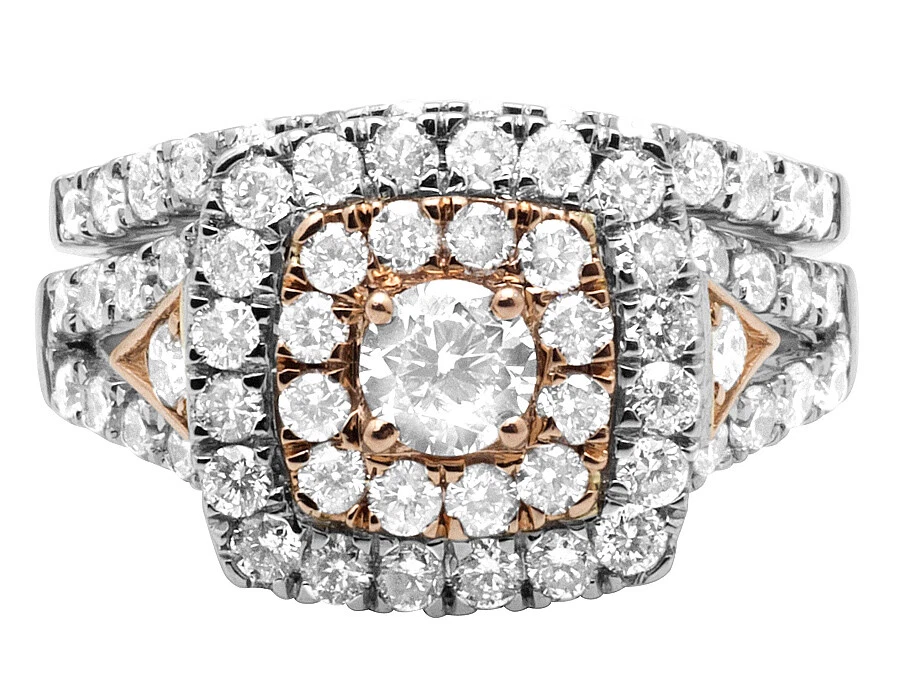 Women's 14K Two-Tone Gold Genuine Diamond Cluster Engagement Ring Wedding Ban... - Image 2 of 4
