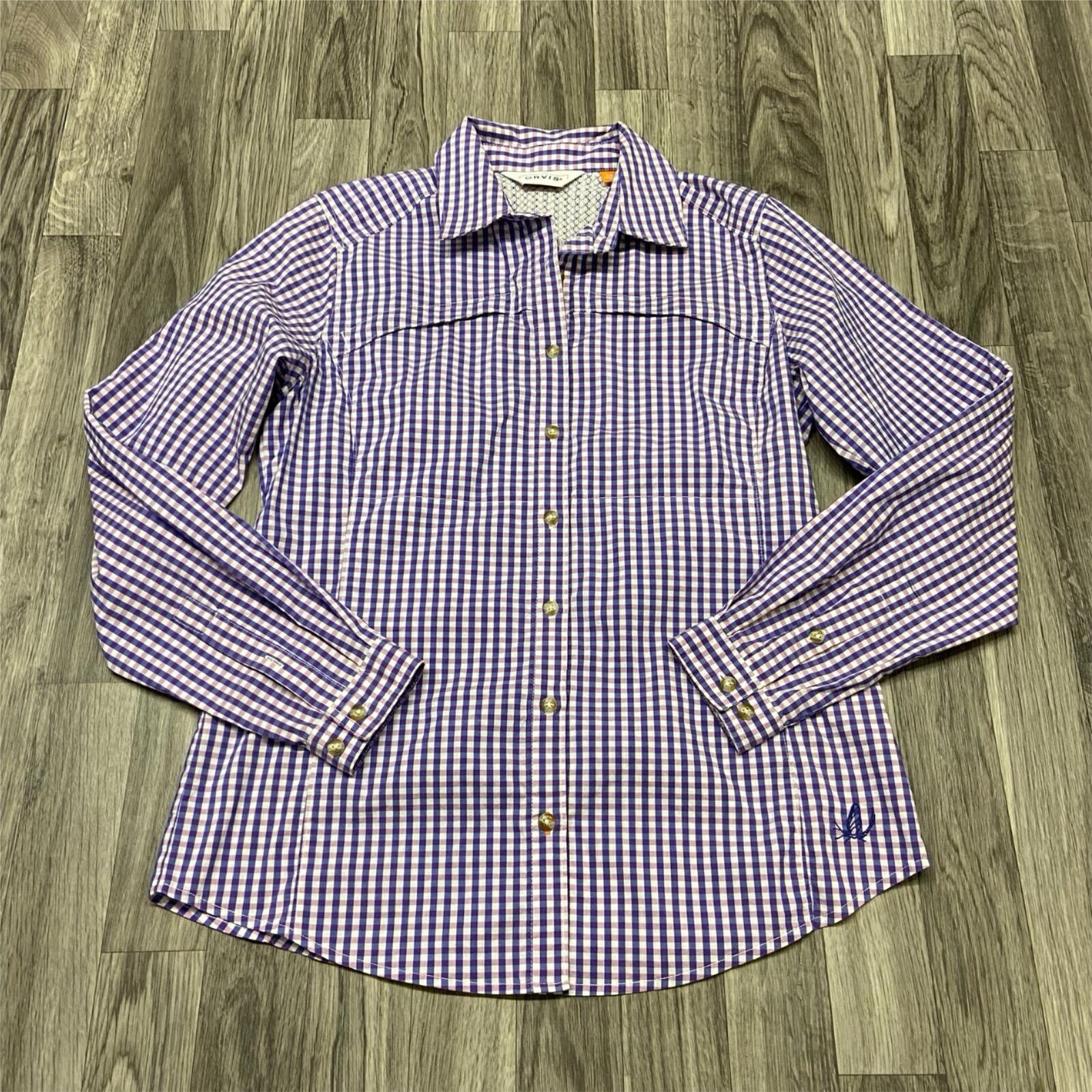 ORVIS Button Down Collared Purple Check Casual Sh… - image 5