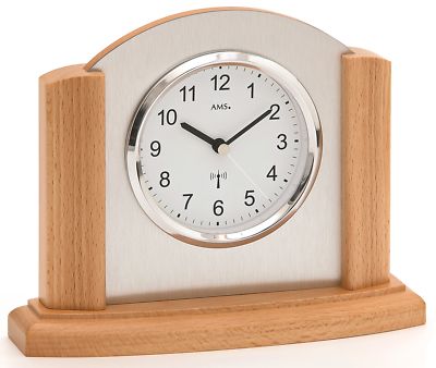 AMS -Funk-Tischuhr 17cm Buche- 5123/18 Moderne Tischuhr mit Funkwerk,  batterie b