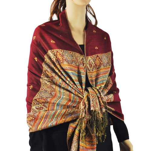 Rainbow Colorful Pashmina Scarf Soft Thick Wrap with Bee Pattern for Travel - Picture 9 of 16
