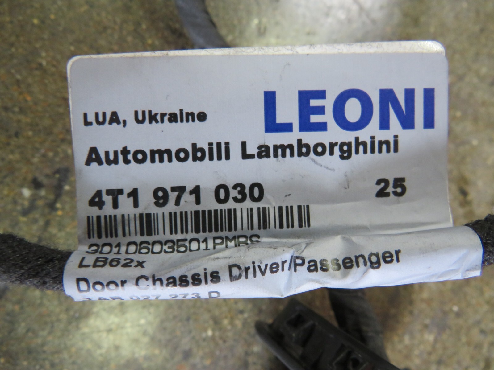 Lamborghini Huracan, LP580, LP610, LH, Door Wire Harness, Used, P/N 4T1971030