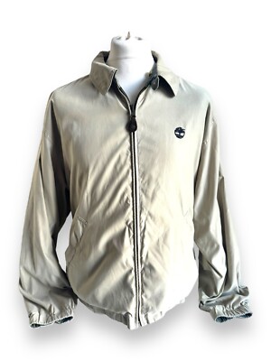 Timberland Herren Vintage Bomberjacke Beige Größe Large L Retro Full Zip Classic