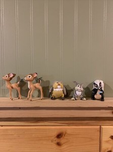 Disney PVC Bambi Figure & 3 Friends, Thumper Rabbit, Skunk Flower & Owl