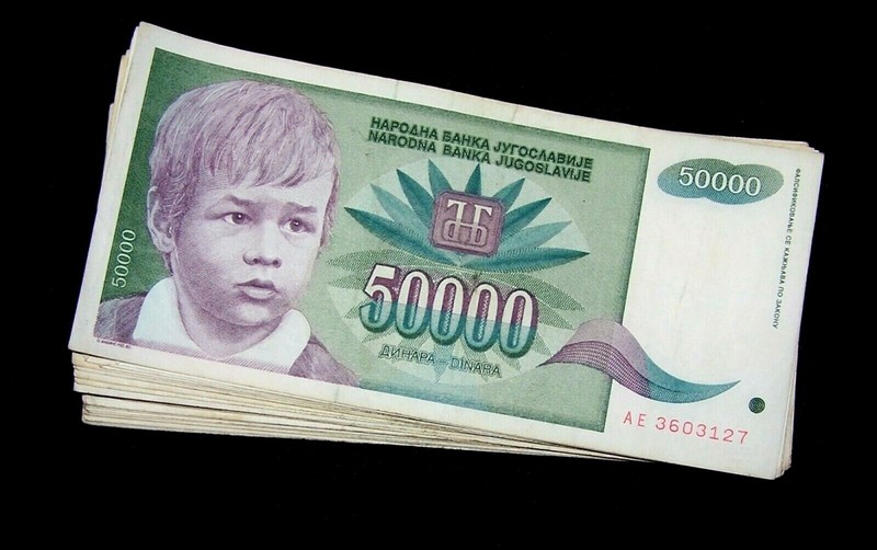 10 Pcs x Yugoslavia 50000 (50,000) Dinara Banknotes, 1992 P-117 -circulated