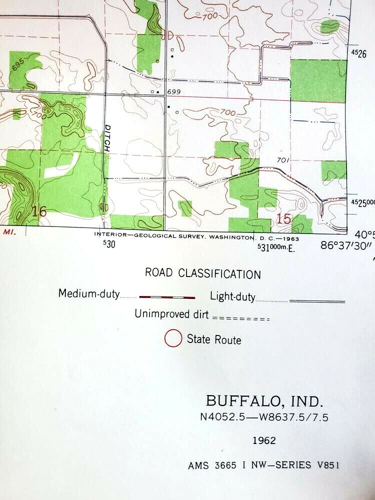 1962 Buffalo Indiana 7.5' Series USGS Topographic Map 124000 White