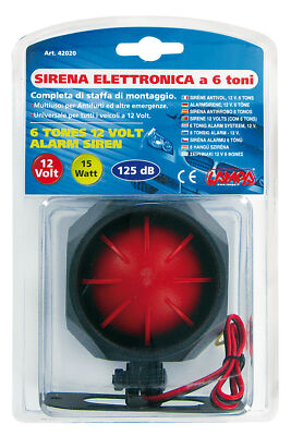 Sirène Électronique 12V 6 Tons - Modèle 42020 - Puissance 125 DB - Neuf Sous Blister