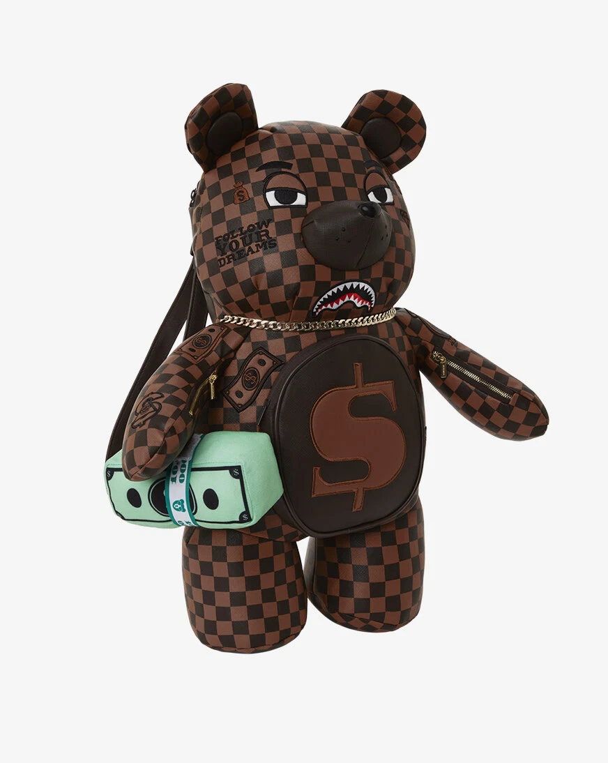 Sprayground Money Bear Reveal DLX Black & Brown Checkered Backpack