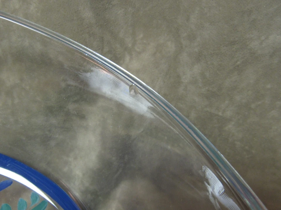 1996 Подписанный Gail Pittman стеклянный торт чехол только вручную цветочный дизайн синий - Изображение 4 из 4