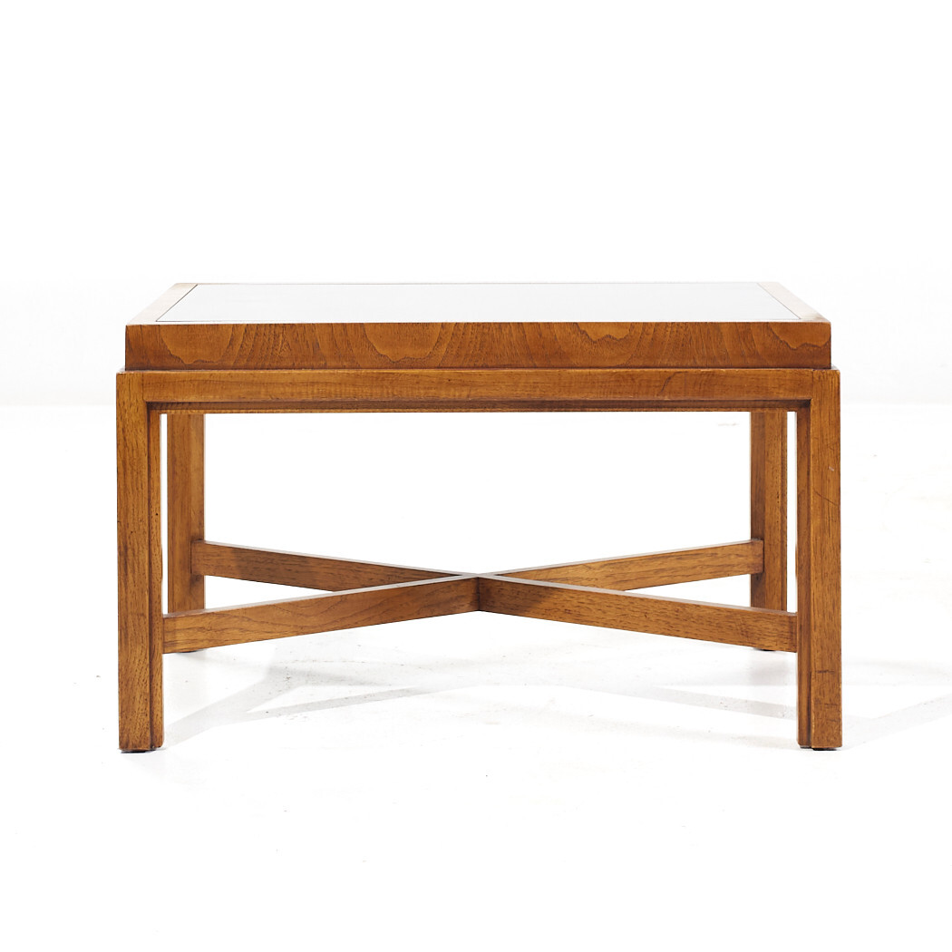 Drexel Heritage Mid Century Walnut and Smoked Glass Side End Table