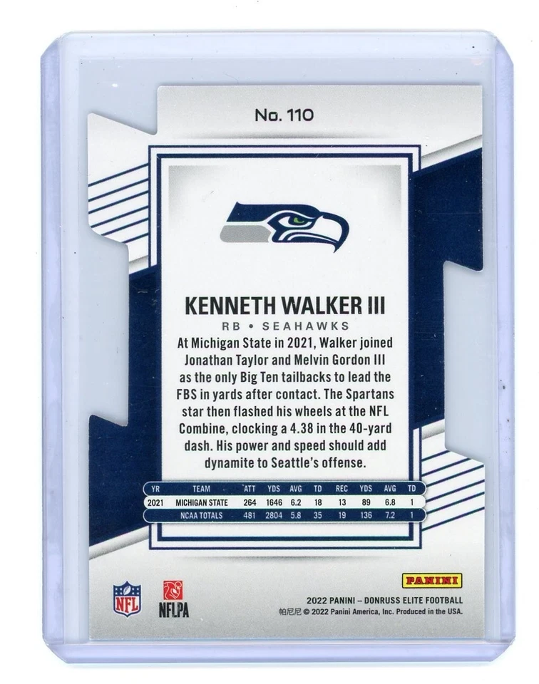 Kenneth Walker III 2022 Donruss Elite Status Die Cut #'d 21/24 - Image 2 of 4