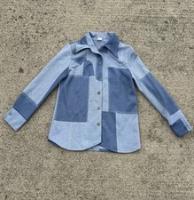 Vintage 70s Button Down Patchwork Type Collared Shirt Sz. M/L Polyester