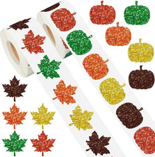 1000PCS Fall Thanksgiving Stickers Roll 1.2'' Laser Maple Leaf Pumpkin Decals 5