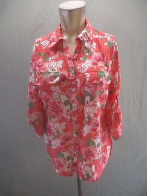 Notations Size MP Womens Multicolor Floral 3/4 Sleeve Button Up Beauty Shirt 140