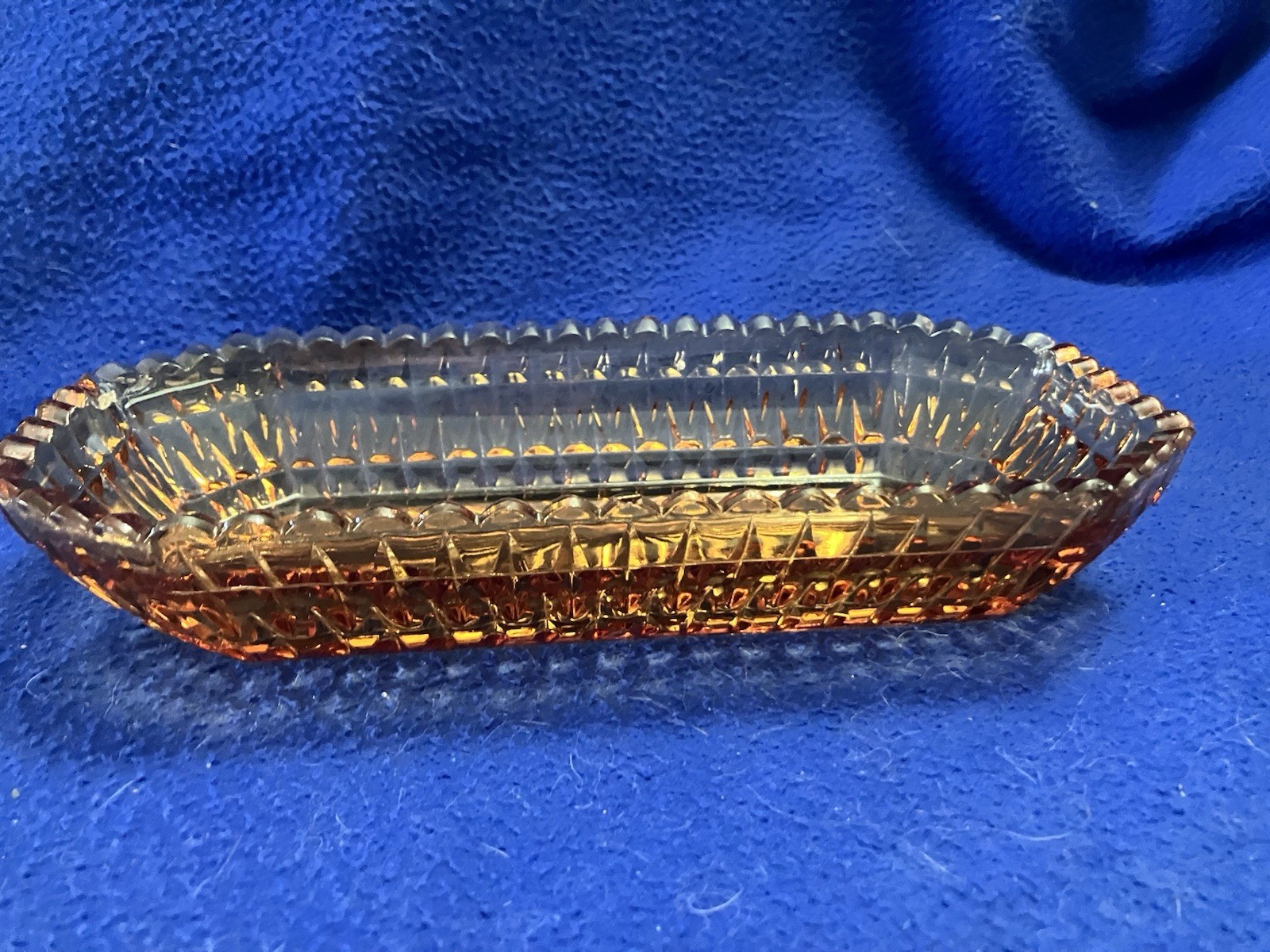 Vintage Indiana Glass Amber “pretzel” Starburst Relish/celery Dish, 1960s