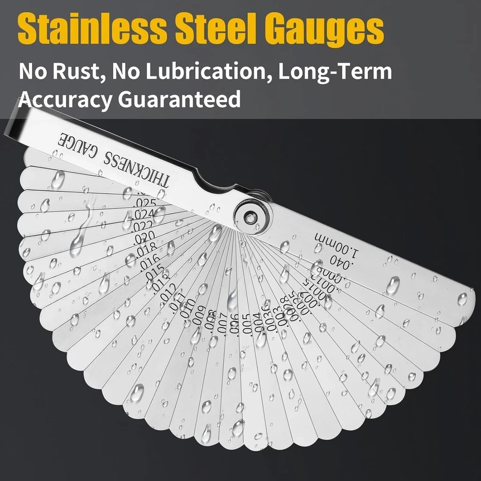 Feeler Gauge Set 2pcs Stainless Steel 32 Straight 16 Offset Blades SAE Metric