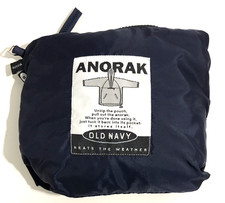 Vtg 90s Old Navy Anorak Windbreaker Jacket Mens Sz S Packable Pouch Navy Blue
