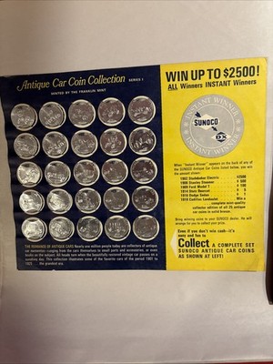SUNOCO Complete Set of 25 Antique Car Coins 1960s Series 1