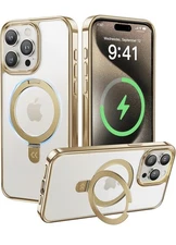CASEKOO iPhone 15 Pro Gold Magnetic Ring Stand Shockproof NEW with Stickers
