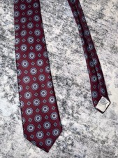 Vintage McGregor Mens Tie Burgundy Blue Medallion 3” Made In USA Necktie