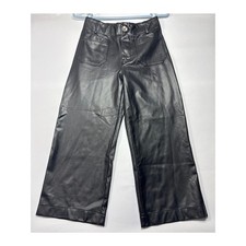 Maeve by Anthropologie Women's The Colette Crop Black Faux Leather Pants 25x22.5