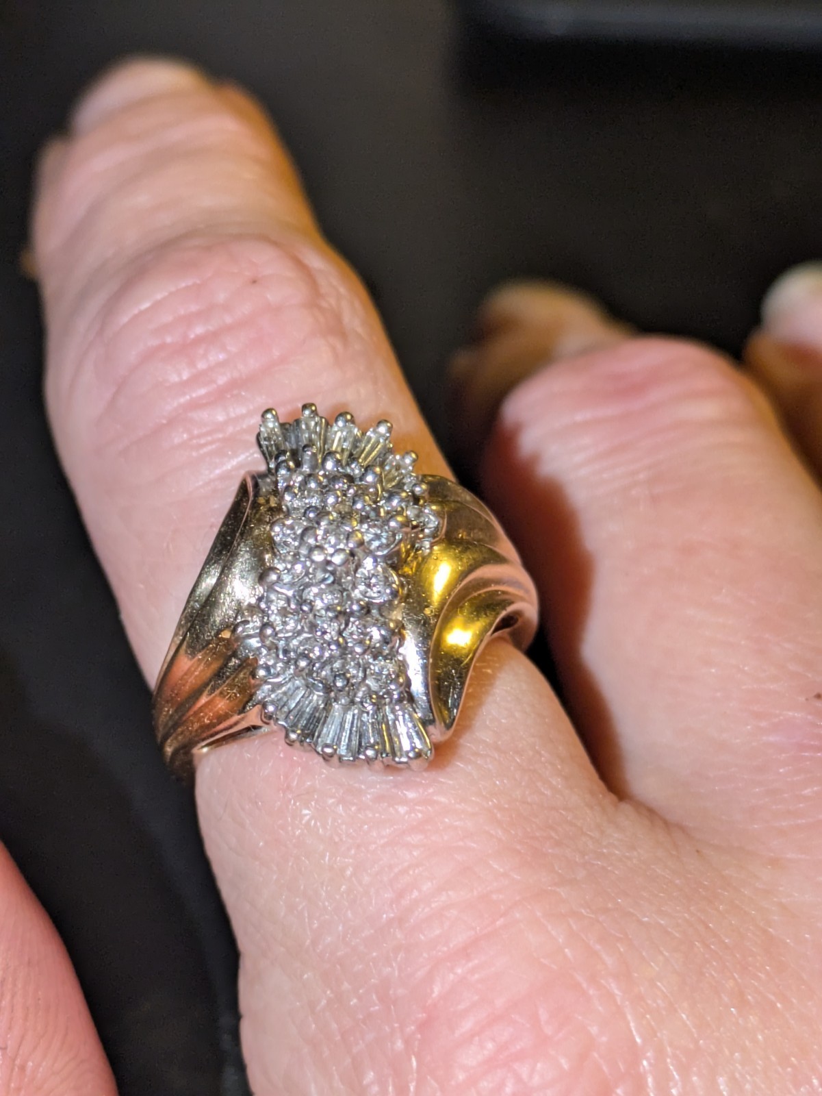 14kt Solid Gold Diamond Waterfall Cocktail Ring S… - image 1