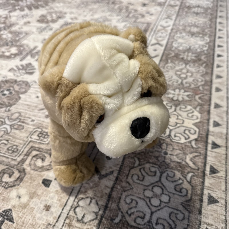 TY 1990 PLUSH DOG WINSTON THE BULL DOG TAN AND WHITE 15 INCHES