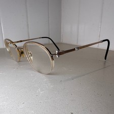 Vintage Eyeglass Frames Gold Metal Mens 48-20-127 Oval Ready for Prescription