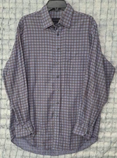 Scott Barber Blue & Brown Check Plaid Button Up Men's Large Shirt Classic Casual