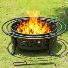 42 Inch Outdoor Fire Pit with 2 Loops,Crossweave Wood Burning Fire Pits