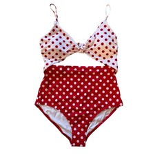 ModCloth The Siena One Piece Swimsuit Size Large NWOT Red White Polka Dot Retro